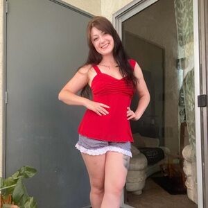 Vintage 90s Y2K Cherry Red Milkmaid Fairycore Coquette Flowy Babydoll Cami Top